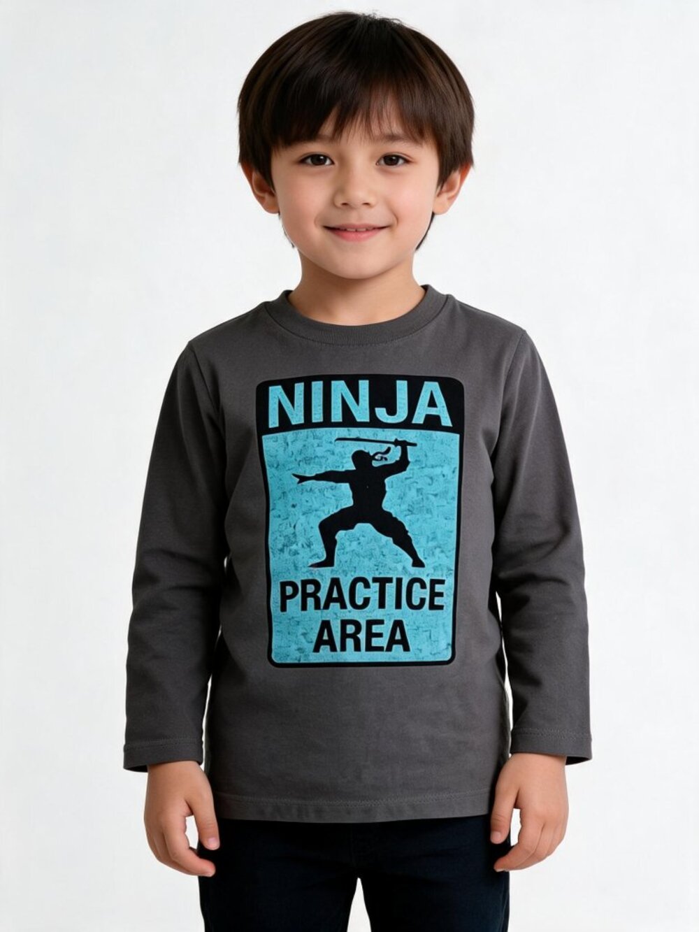 OshKosh Originals boys 6 ninja practice area gray long sleeve cotton graphic tee
